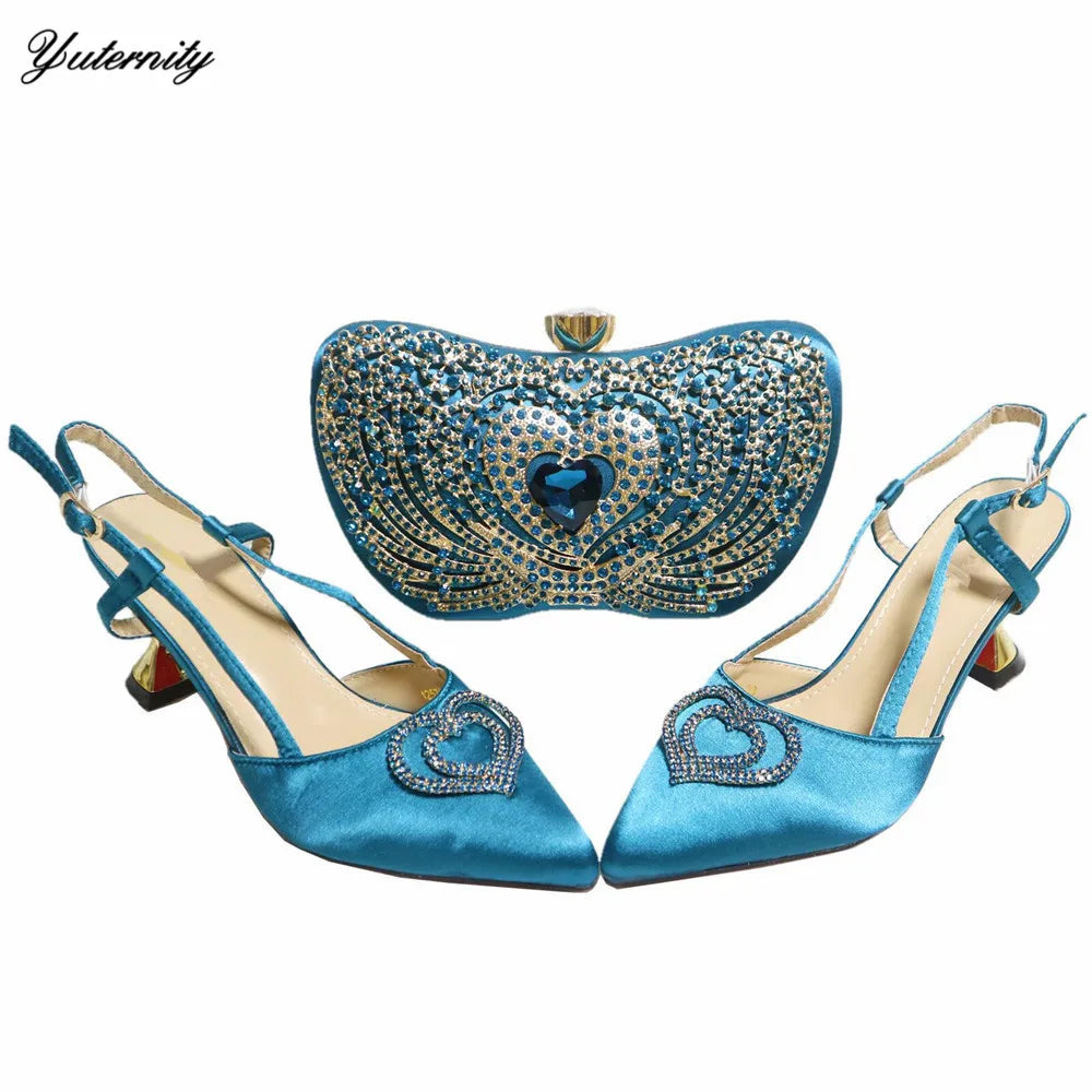 Summer Fashion Gold Color Shoes And Purse To Match Set Nigeria  Style PU With Stone Pumps Shoes And Bag Set For Occasion