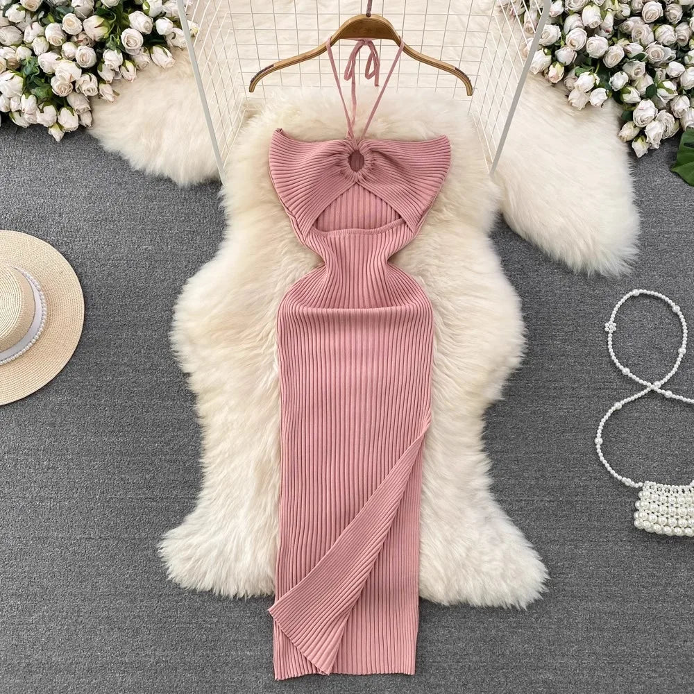 YuooMuoo Women Dress 2025 New Summer Fashion Sexy Package Hips High Split Knitted Bodycon Party Dress Vacation Beach Vestidos