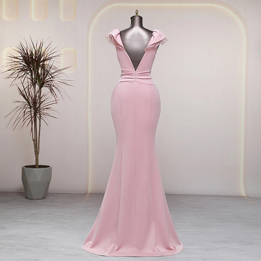 Elegant V-neck candy color pink prom dress luxury evening dresses wedding party dress formal occasion dresses special events