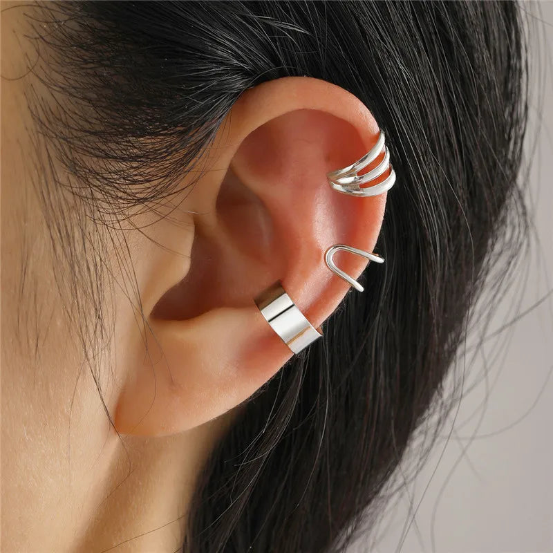 KOTiK Unique Fake Piercing Metal Ear Clips Asymmetry Round Cartilage Ear Clip for Women Fashion Jewellery Christmas Gift