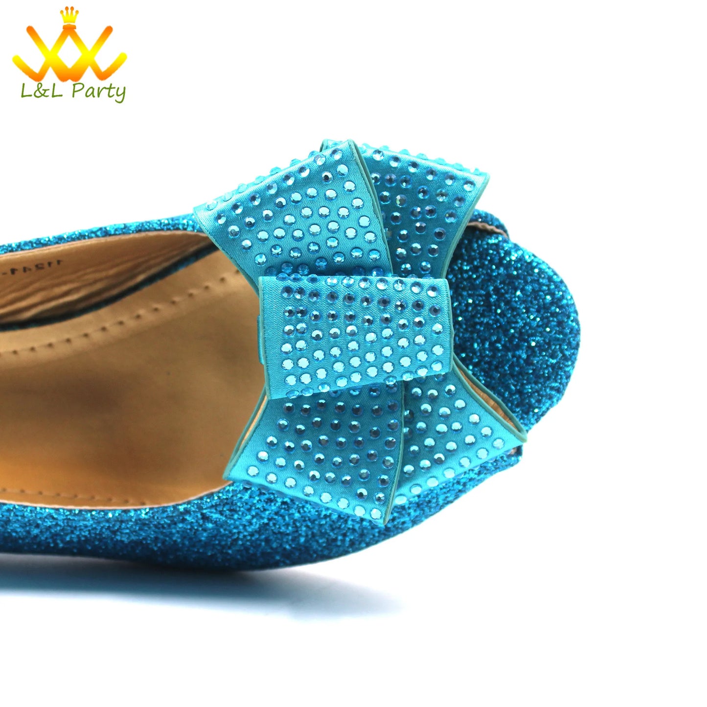 New Design Specials Italian Women Shoes Matching Bag Set in Sky Blue Color Comfortable Heels with Appliques for Wedding