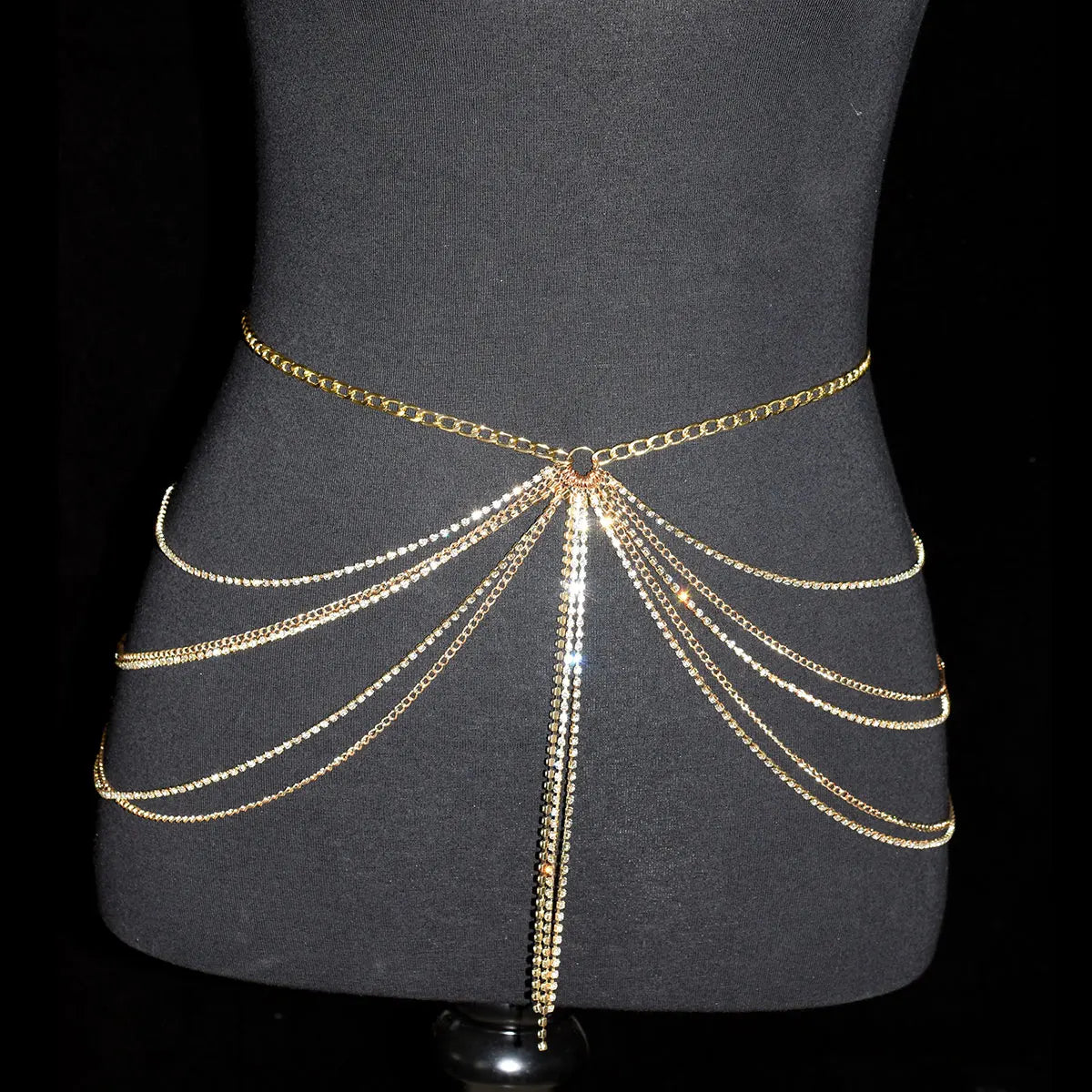 Festival  Gifts Sexy Fashion Waist Chain For Lady Shiny Rhinestone Tassel Body Jewelry Stage Performance Party Dress Metal Chain