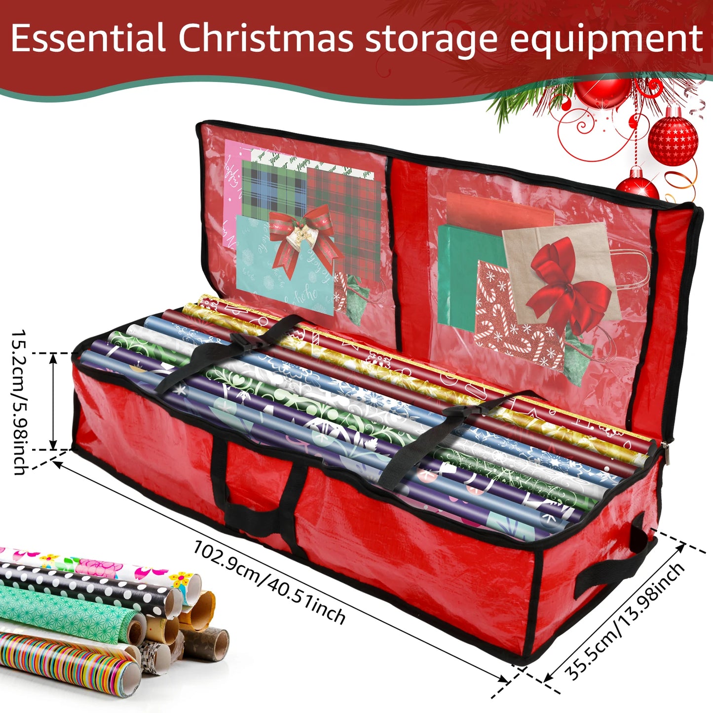 Christmas Wrapping Paper Storage Bag Large Capacity Waterproof Gift Wrap Paper Organizer Multi-purpose Home Underbed Storage Box