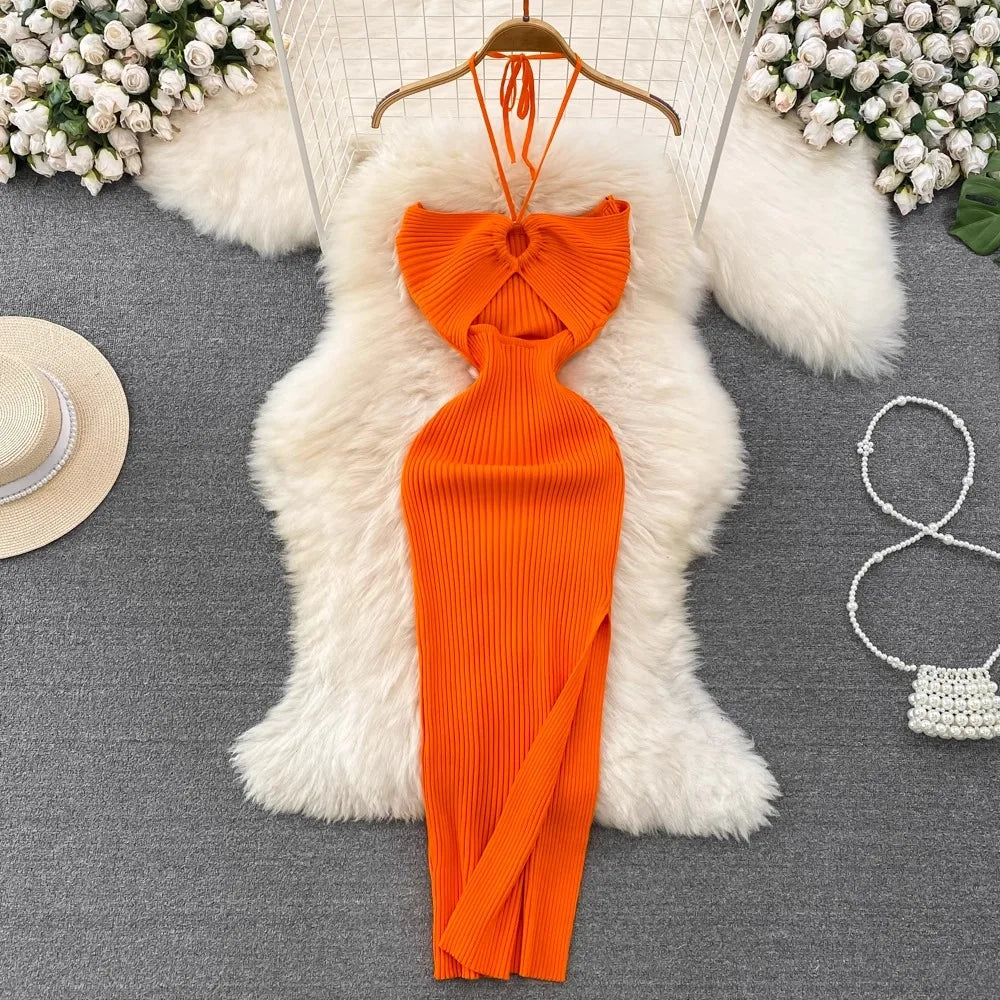 YuooMuoo Women Dress 2025 New Summer Fashion Sexy Package Hips High Split Knitted Bodycon Party Dress Vacation Beach Vestidos