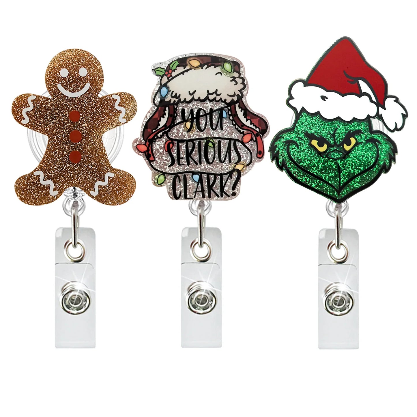 2025 New Design 1 Piece Glitter Acrylic Retractable Nurse Badge Reel Cute Christmas Man Hat Party Doctor ID Card Holder Lanyard