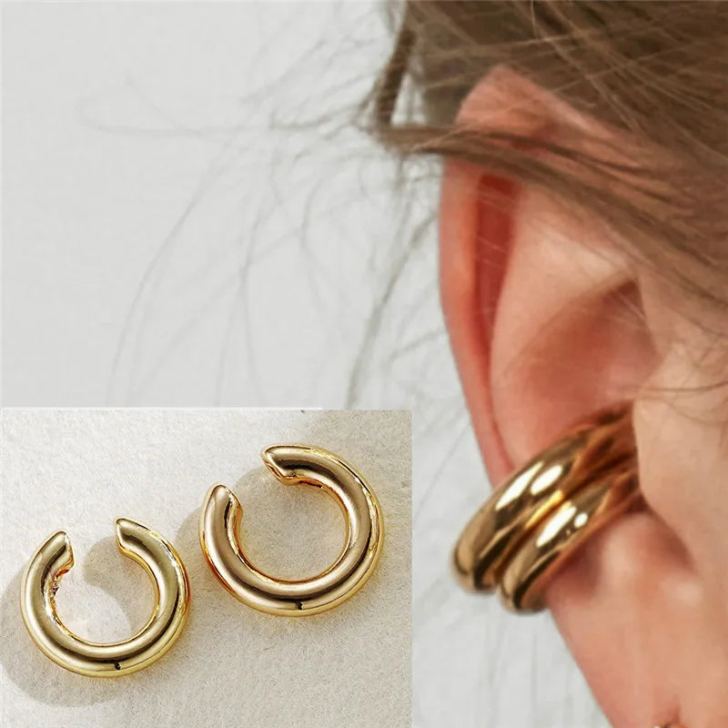 KOTiK Unique Fake Piercing Metal Ear Clips Asymmetry Round Cartilage Ear Clip for Women Fashion Jewellery Christmas Gift