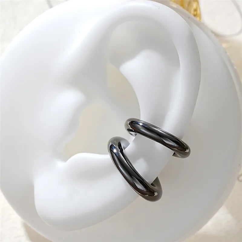 KOTiK Unique Fake Piercing Metal Ear Clips Asymmetry Round Cartilage Ear Clip for Women Fashion Jewellery Christmas Gift