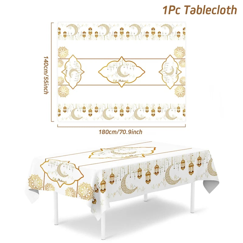 Eid Mubarak Star Moon Tablecloth Ramadan Kareem Decor for Home Islamic Muslim Party Eid Al Adha Supplies Castle Table Cover