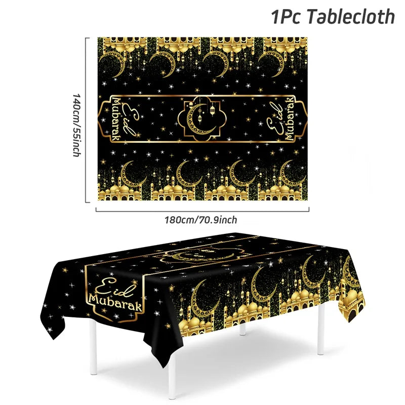 Eid Mubarak Star Moon Tablecloth Ramadan Kareem Decor for Home Islamic Muslim Party Eid Al Adha Supplies Castle Table Cover