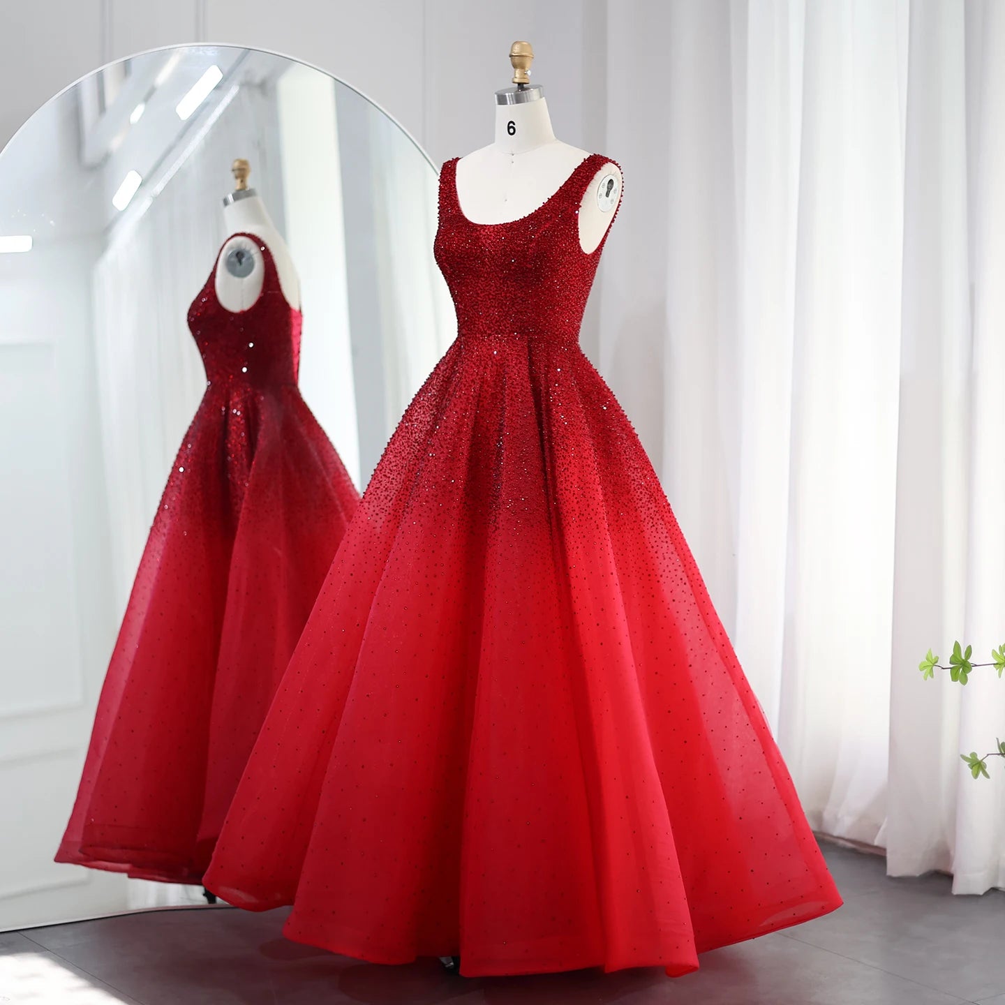 Sharon Said Sparkly Crystal Burgundy Ball Gown Evening Dresses Luxury Dubai Gold Dress for Women Wedding Prom Customized