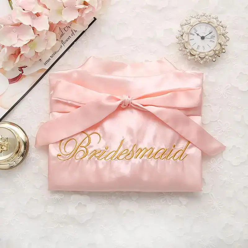 Bride Bridesmaid Morning Kimono Bathrobe Gown Embroidery Wedding Robe Nightgown Summer Female Nightdress Loose Satin Home Wear