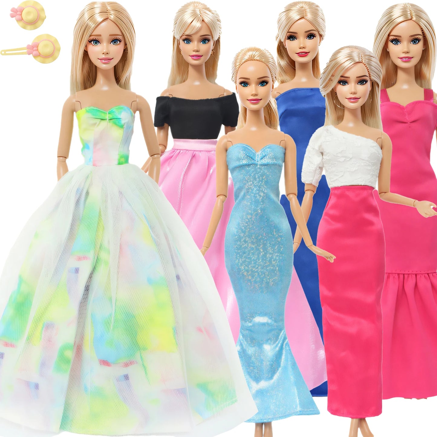 2 Pcs/Set Doll Clothes and Accessories Party Dress Mini Gown Skirt with Hairpin Girl Outfit for Barbie Doll 11.5 Inch Kids Toy