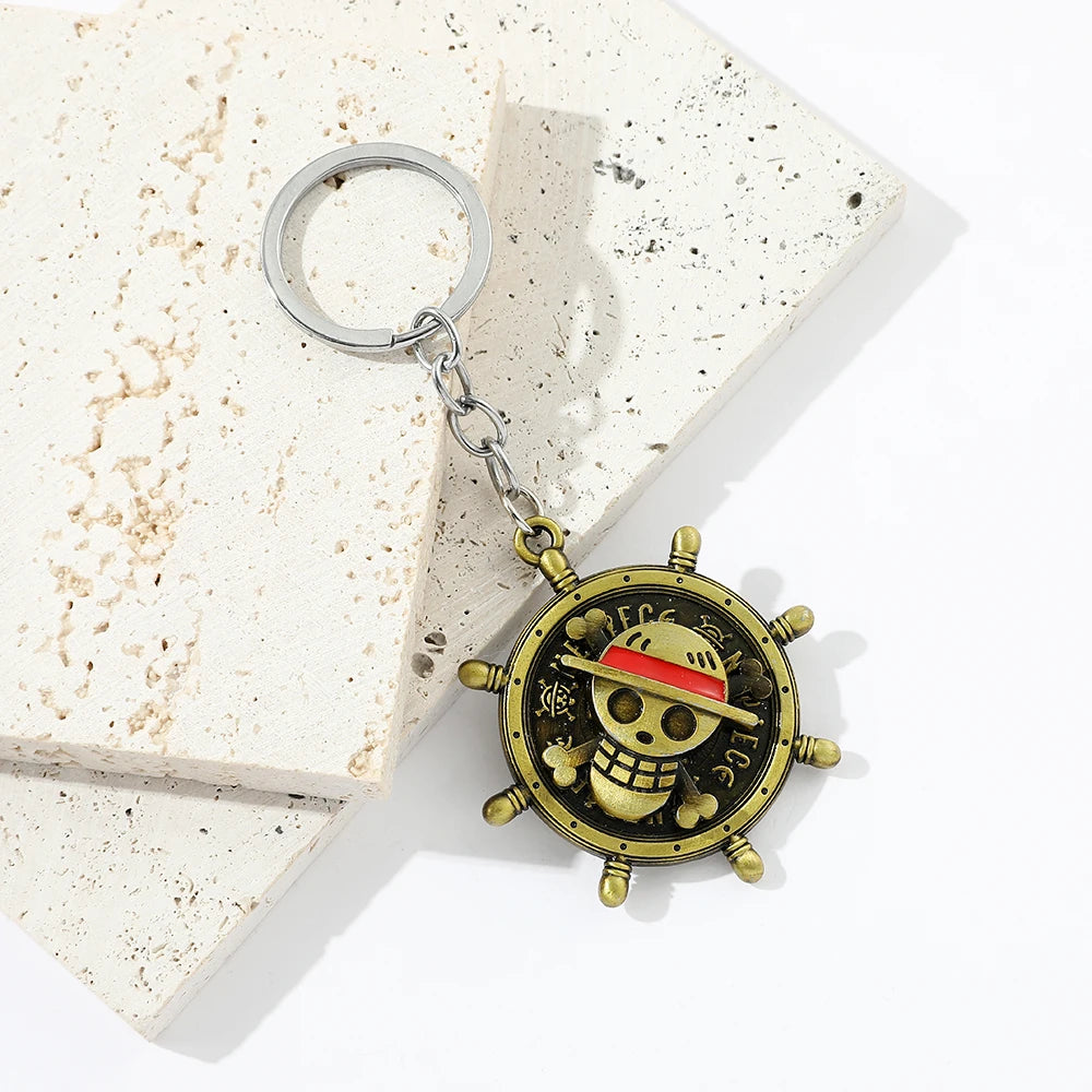 Anime Accessories One Piece Keychain The Straw Hat Pirates Compass Key Holder Fashion Jewelry Car Keyring for Women Gifts