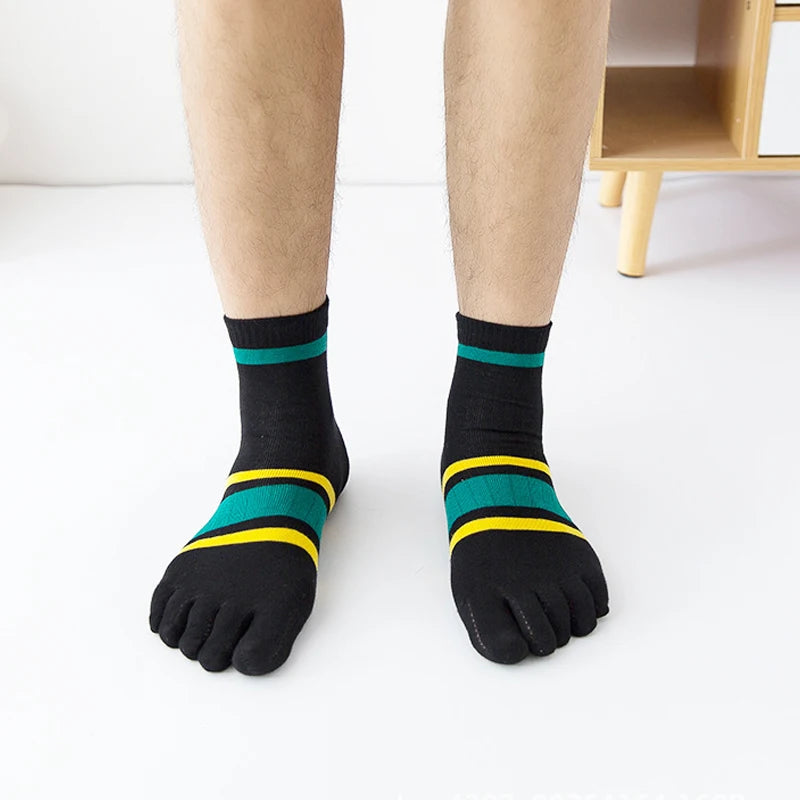 5 Pairs Man Short Toe Socks Cotton Striped Business Young Casual, Fashion Sweat-Absorbing Breathable 5 Finger Socks