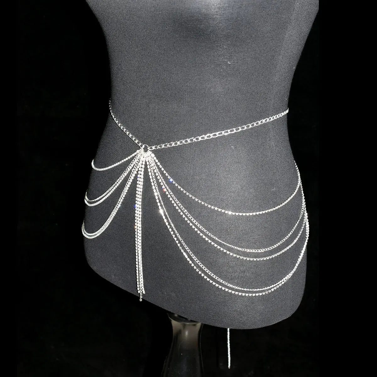 Festival  Gifts Sexy Fashion Waist Chain For Lady Shiny Rhinestone Tassel Body Jewelry Stage Performance Party Dress Metal Chain