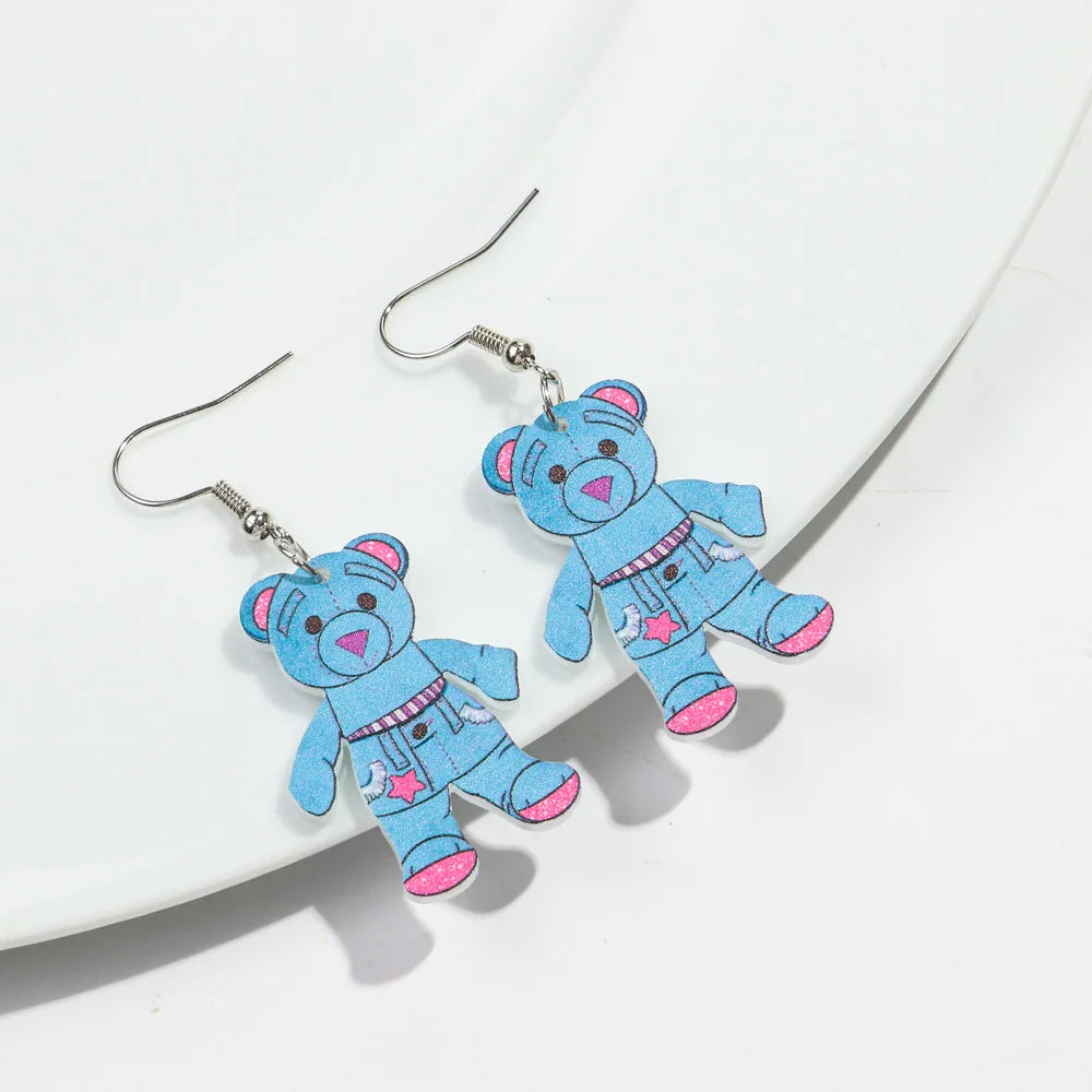 Cute Pink Phone Game Radio High Heels Ring Acrylic Print Earrings for Women Vintage Heart Bear Drop Earring Funny Jewelry