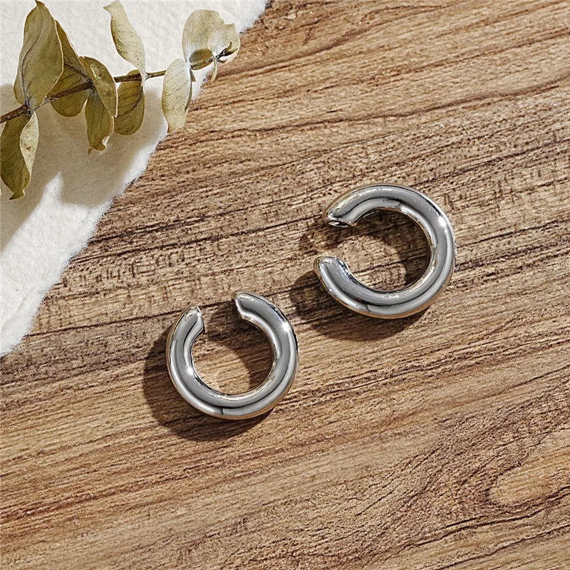 KOTiK Unique Fake Piercing Metal Ear Clips Asymmetry Round Cartilage Ear Clip for Women Fashion Jewellery Christmas Gift