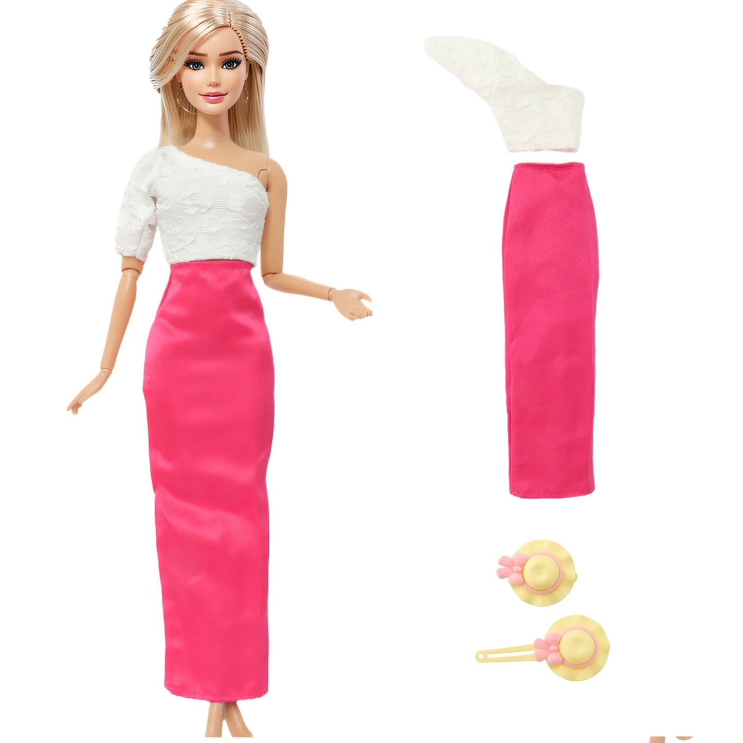 2 Pcs/Set Doll Clothes and Accessories Party Dress Mini Gown Skirt with Hairpin Girl Outfit for Barbie Doll 11.5 Inch Kids Toy