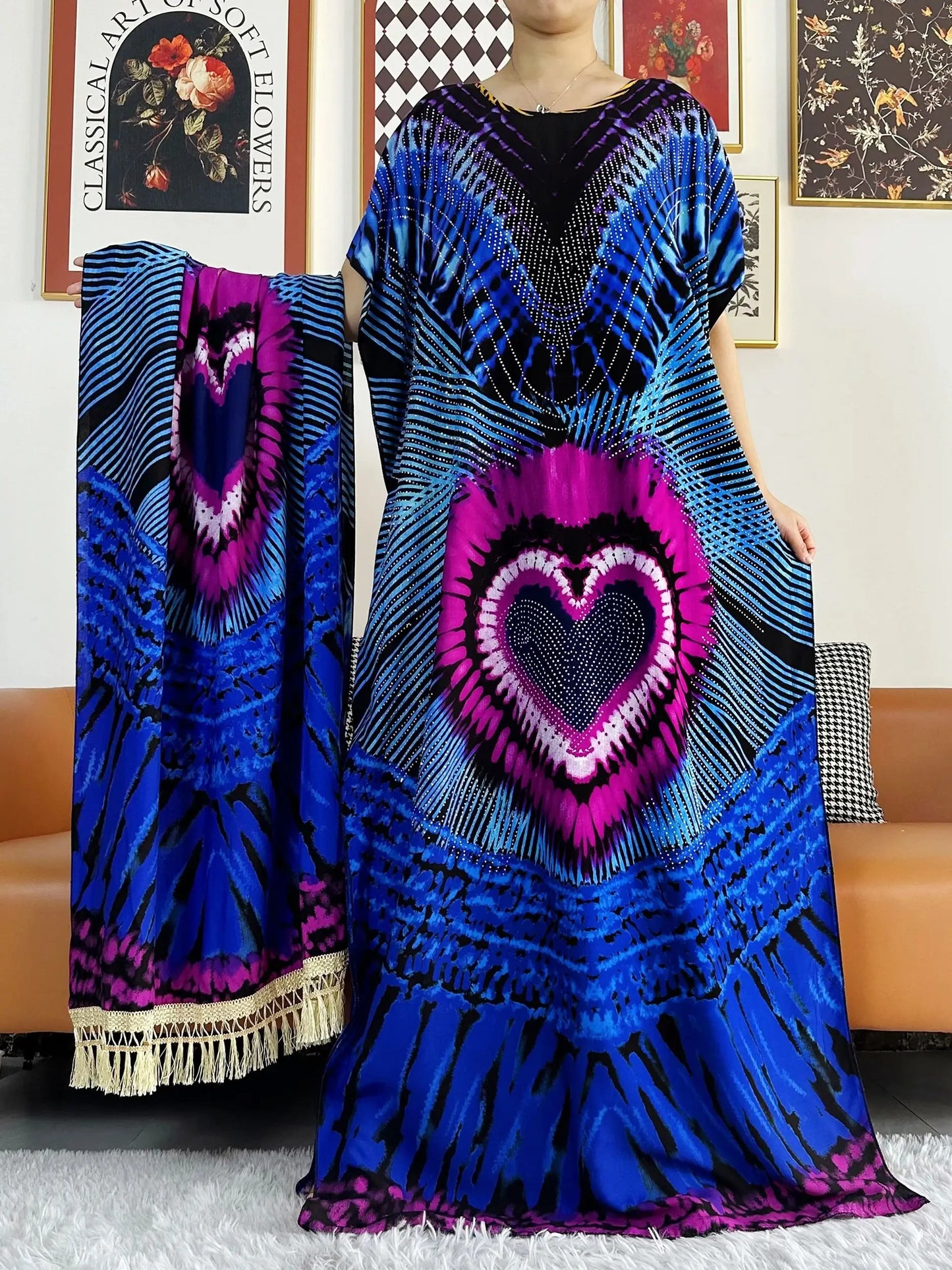 Summer Party Dress Short Sleeve With Big Scarf Printing Floral Loose Boubou Maxi Islam Women African Abaya Clothing