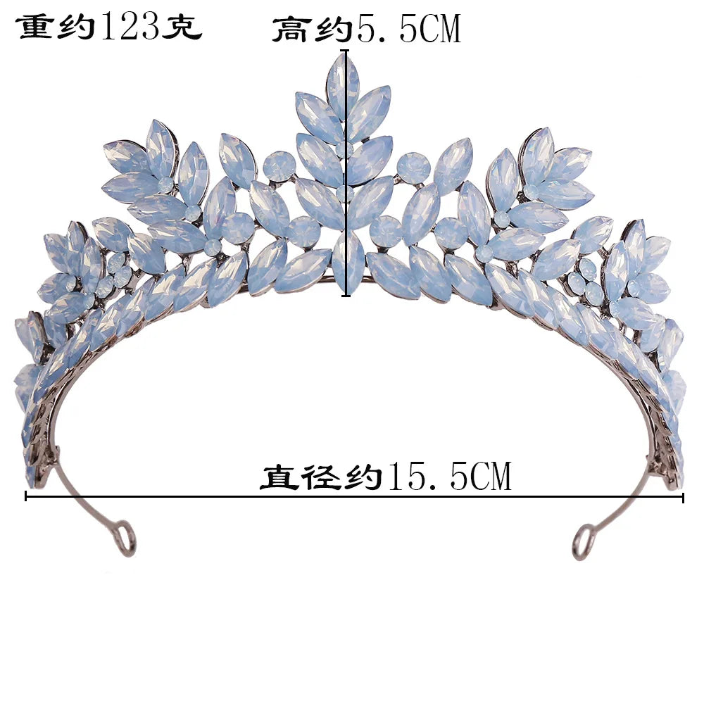 Vintage Black Metal Green Red Crystal Opal Tiara For Women Wedding Party Dress Elegant Queen Bridal Bride Crown