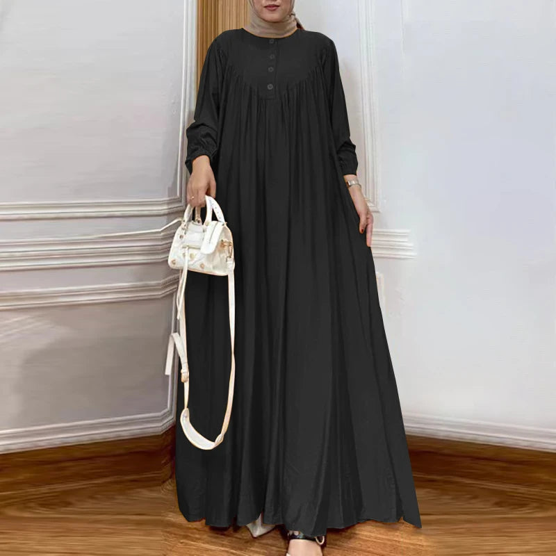 Women Autumn Muslim Long Dress Abaya Long Sleeve Hijab Vestidos Islamic Robe Femme ZANZEA Vintage Ramadan Maxi Sundress Kaftan