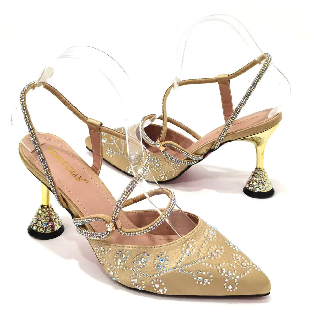 Sandals Italian Design Luxury Women's Pointed Shoes And Bag Set Full Diamond Decoration Metal Closure Shoes for Party