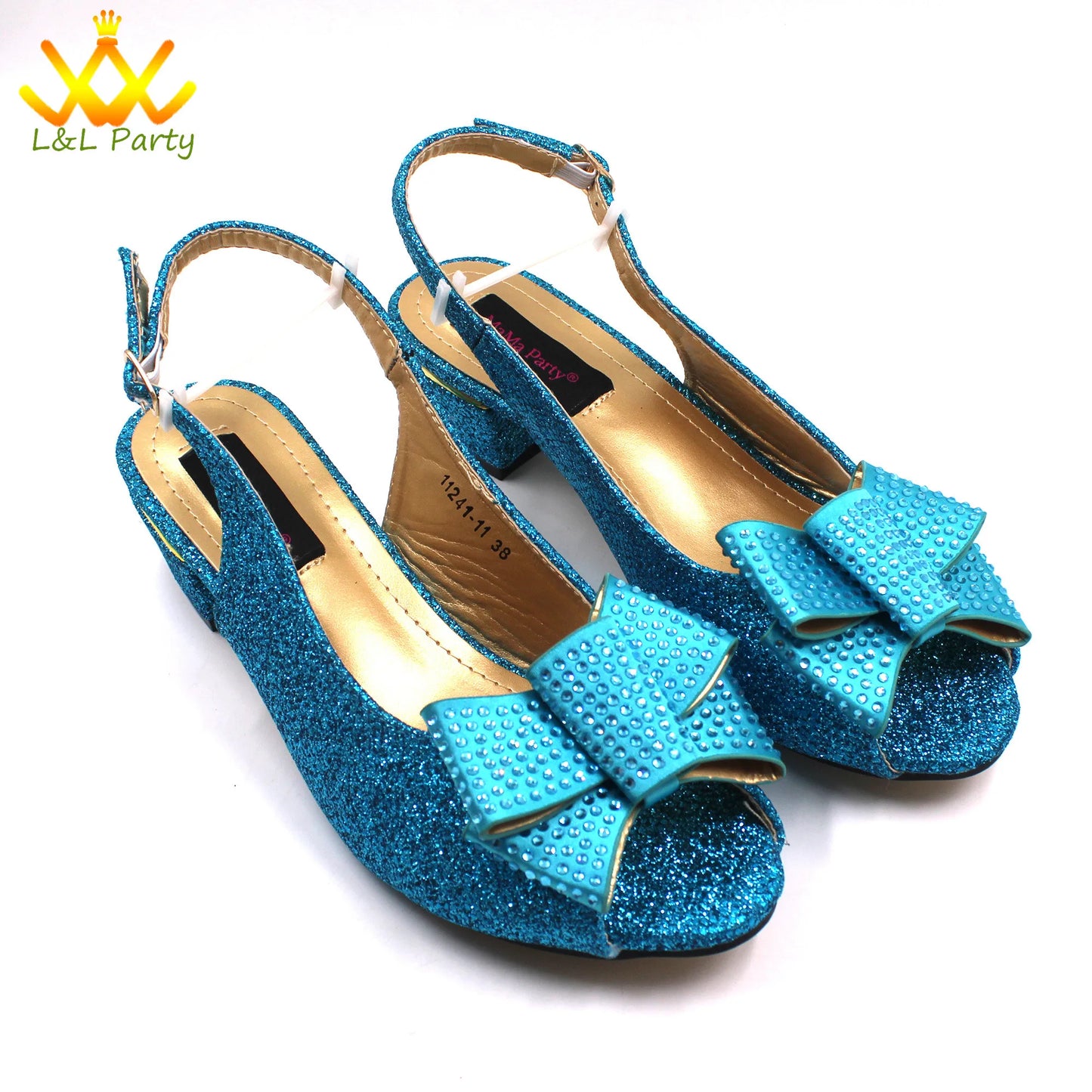 New Design Specials Italian Women Shoes Matching Bag Set in Sky Blue Color Comfortable Heels with Appliques for Wedding