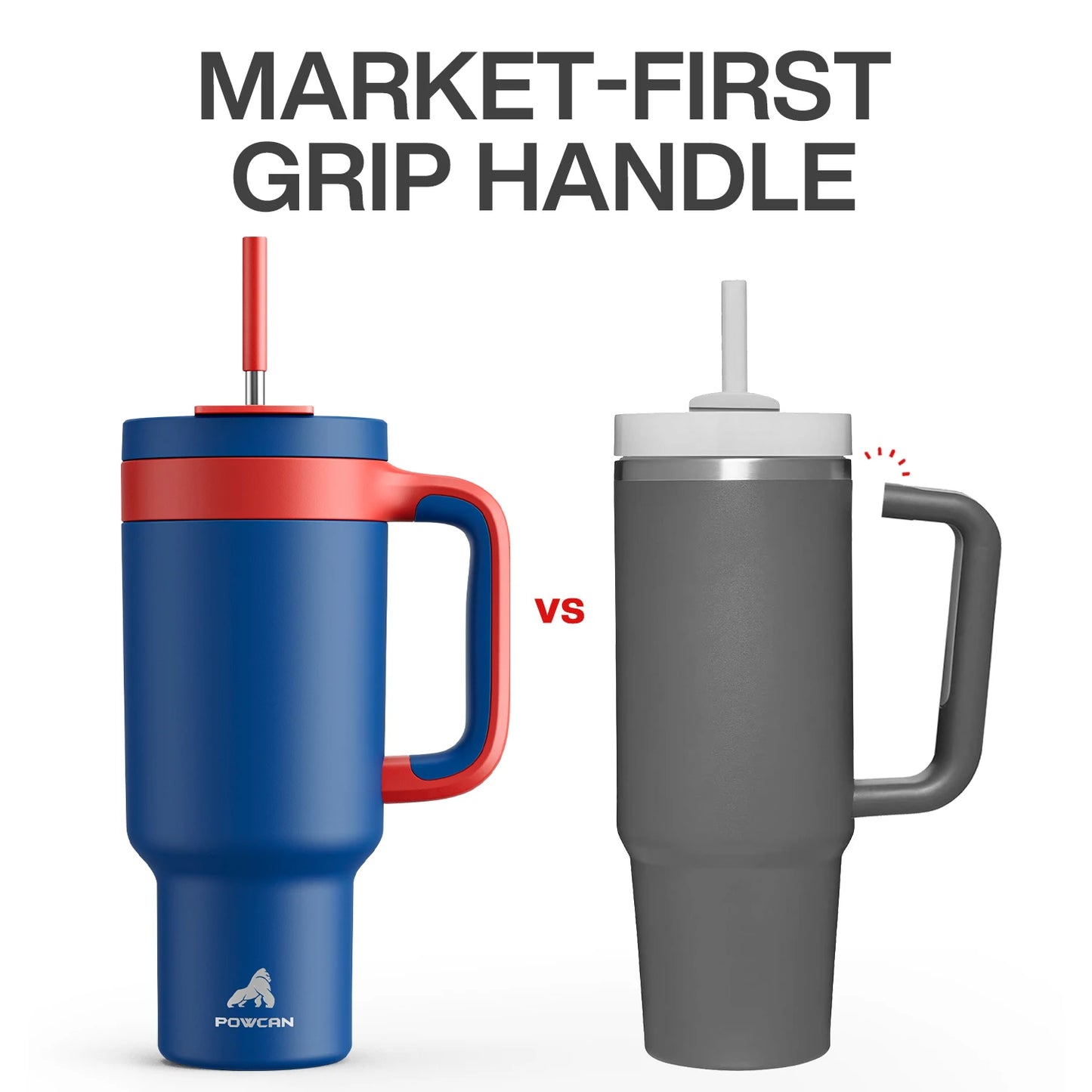 Powcan 40oz Cup Stainless Steel Vacuum Straw Cup With Double Handle Non-slip Portable Coffee Multi-color Car Mug Juice Milk Cup