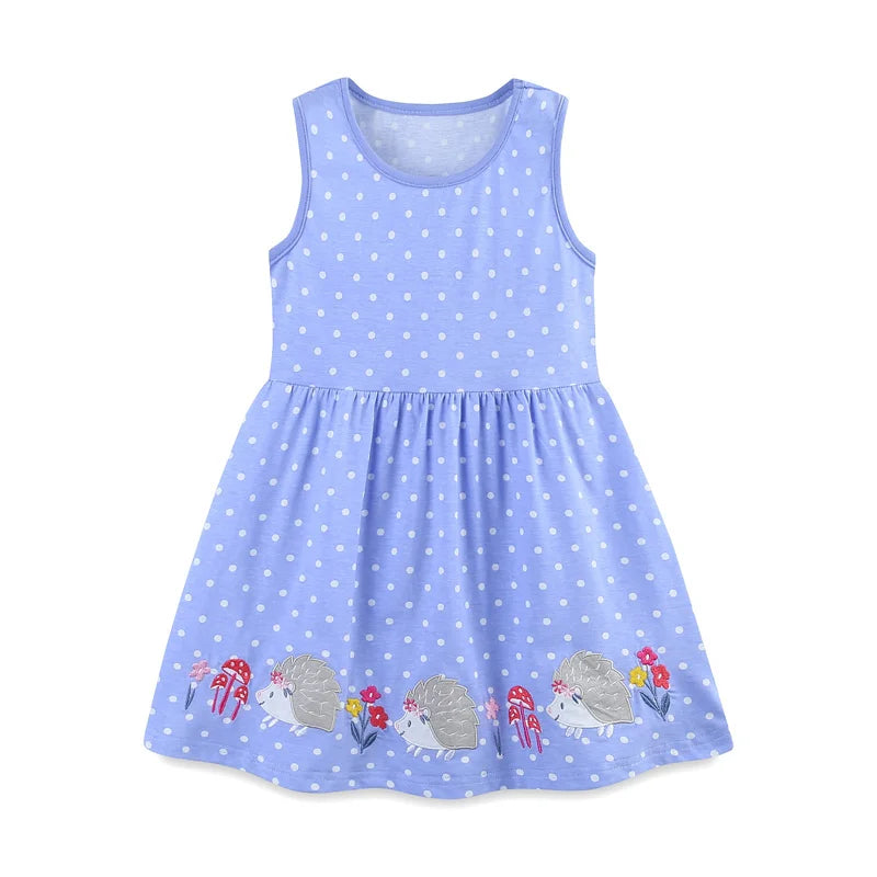 2-7T Summer Sleeveless Princess Dresses Dot Summer Girls Party Dress Animals Embroidery Children's Dresses Frocks Toddler Frocks