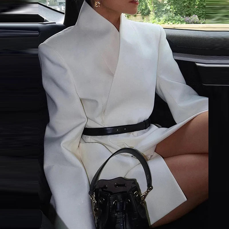 Ladies Fashion Stand Collar Pocket Commuting Coat 2025 Elegant Temperament Long Sleeved Jackets Casual Concealed Button Outwear