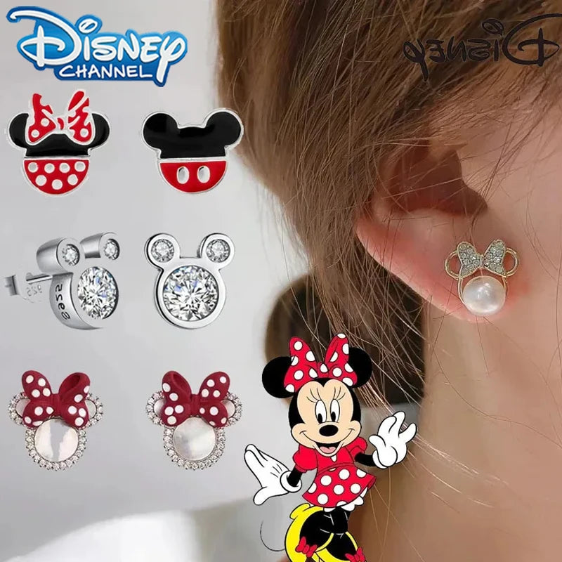 Disney Anime Minnie Earrings Cartoon Girl Pearls Fashion Creative Trend Earrings Women Jewelry Accessories Birthday Gifts