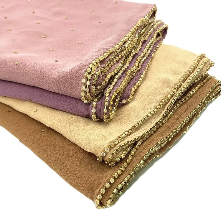 Diamonds Chiffon Hijab Scarves Women Muslim Long Shawls Headscarf Head Wraps Islamic Turban Headband Bandana Musulman Foulard