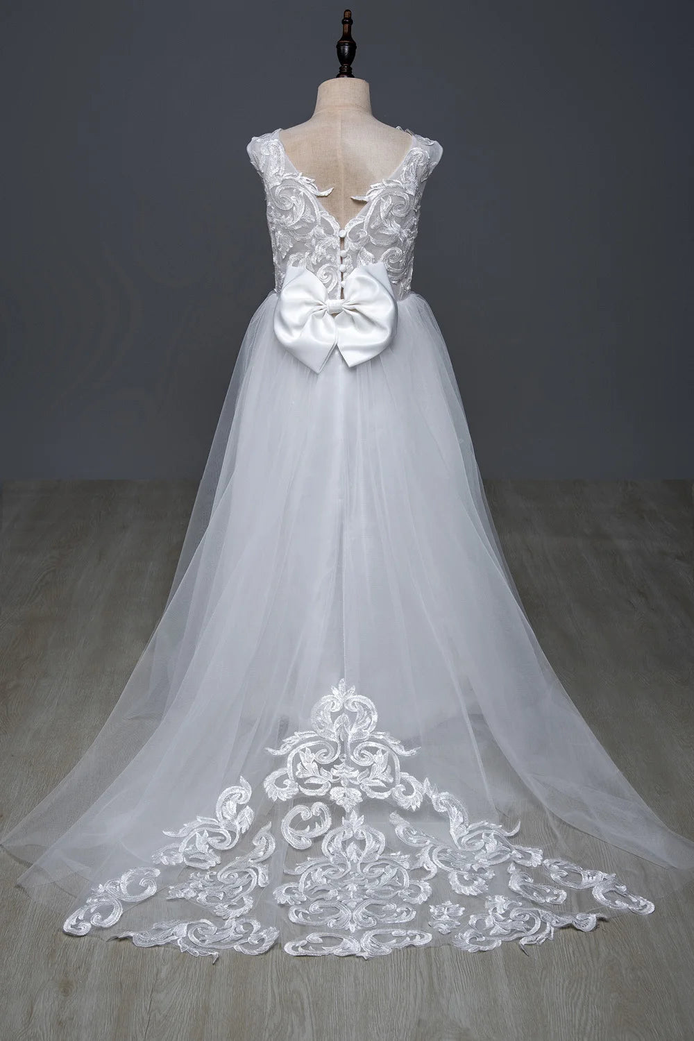 White Bridesmaid Dress For Girls Lace Big Bow Flower Girl Dresses Ball Gown Kids Wedding Party Pageant First Communion Gown