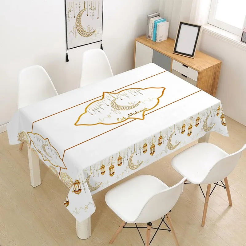 Eid Mubarak Star Moon Tablecloth Ramadan Kareem Decor for Home Islamic Muslim Party Eid Al Adha Supplies Castle Table Cover