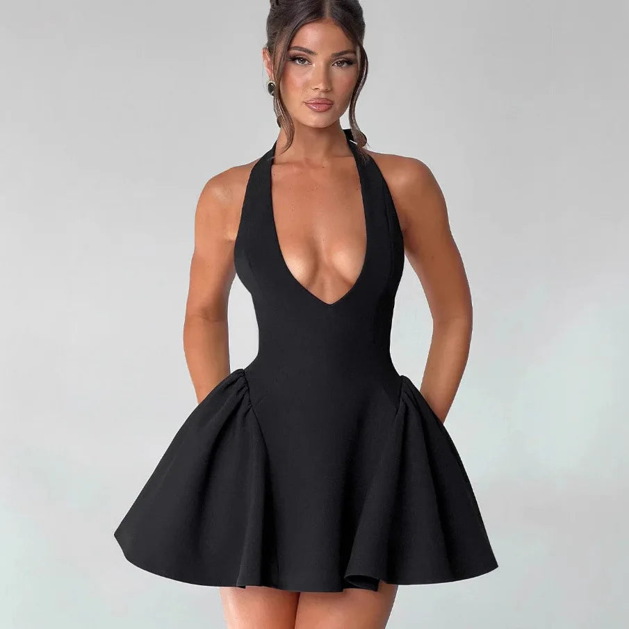 White Slim Halter Evening Party Dress Women Ruffle Robes Elegant Sexy Dress Bodycon Mini Summer Dress Vestidos