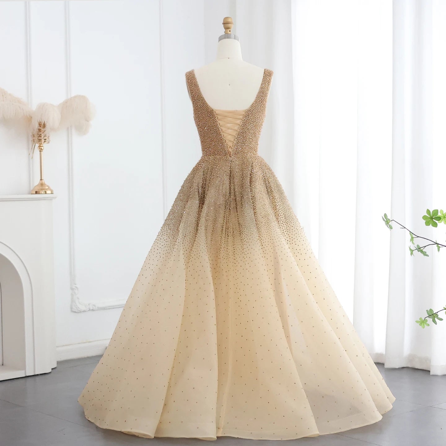 Sharon Said Sparkly Crystal Burgundy Ball Gown Evening Dresses Luxury Dubai Gold Dress for Women Wedding Prom Customized