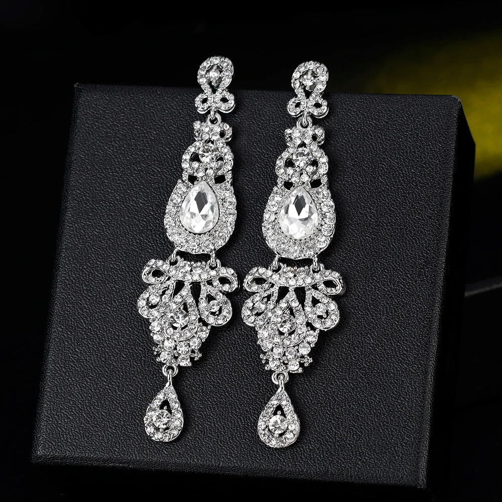 Classic Crystal Wedding Drop Earring for Women Elegant Hanging Long Dangle Earrings Nightclub Party Dress Accessories