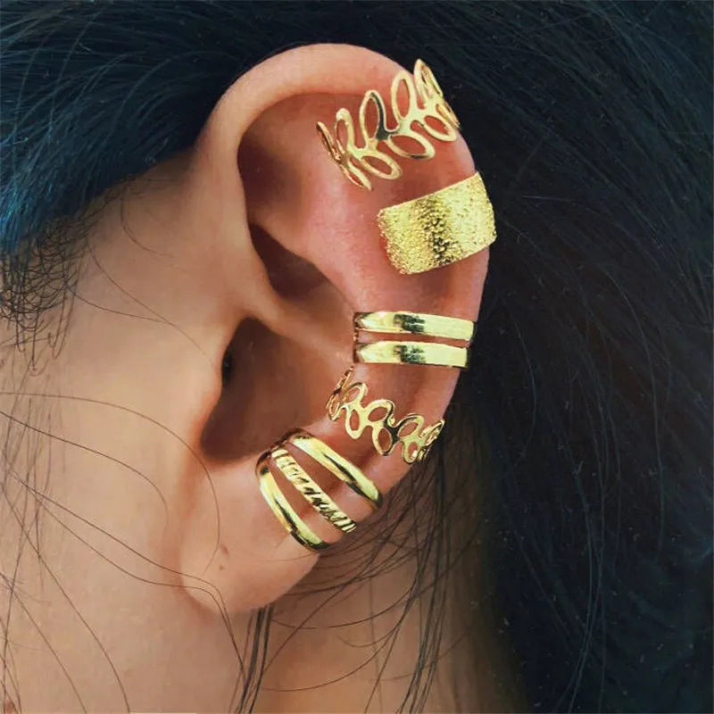 KOTiK Unique Fake Piercing Metal Ear Clips Asymmetry Round Cartilage Ear Clip for Women Fashion Jewellery Christmas Gift