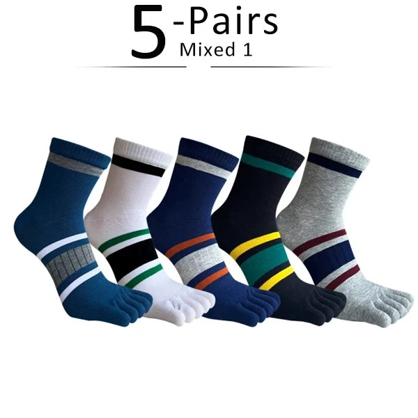 5 Pairs Man Socks Toe Business Striped Cotton Casual Breathable Sweat-Absorbing Party Dress Short 5 Finger Socks 4 Seasons