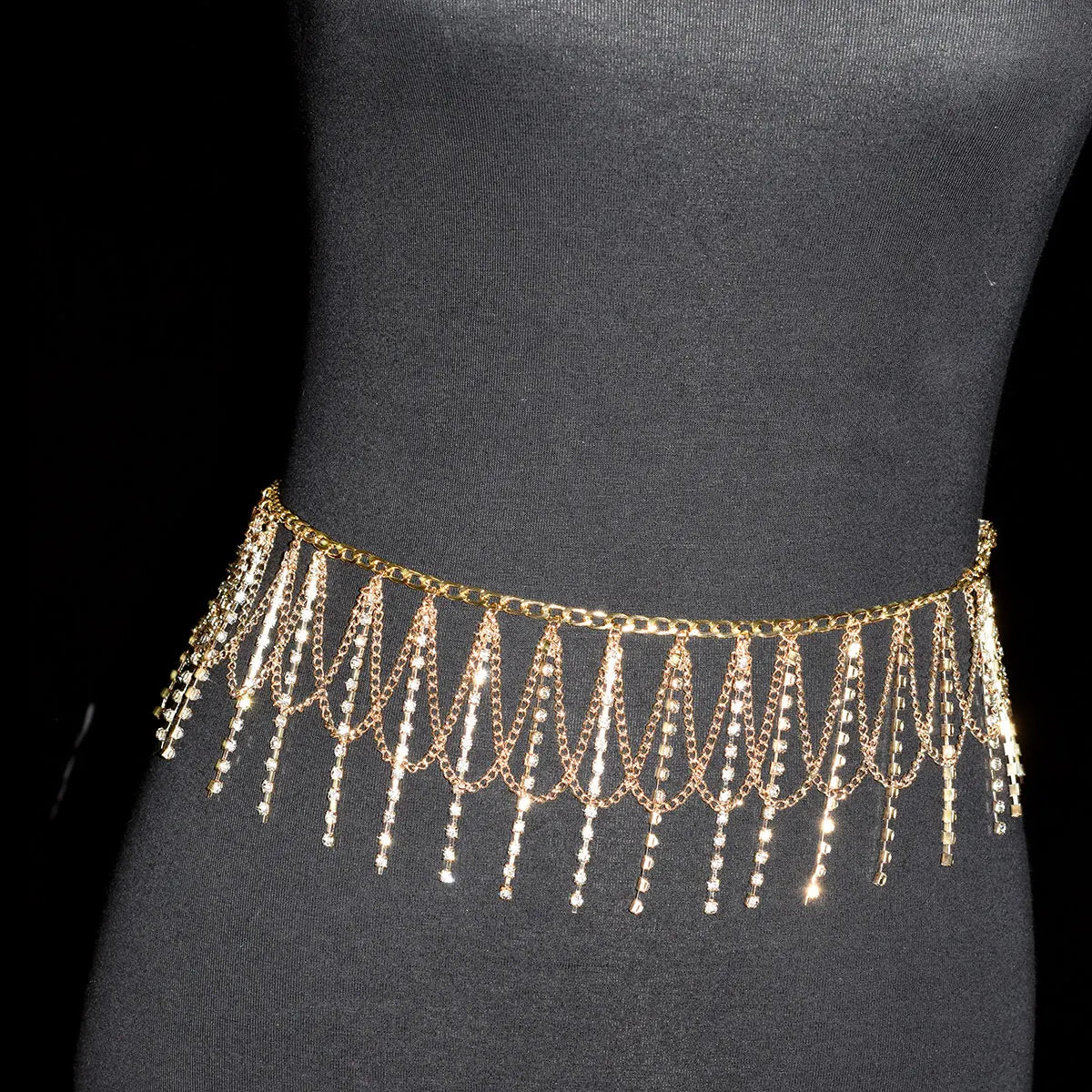Festival  Gifts Sexy Fashion Waist Chain For Lady Shiny Rhinestone Tassel Body Jewelry Stage Performance Party Dress Metal Chain