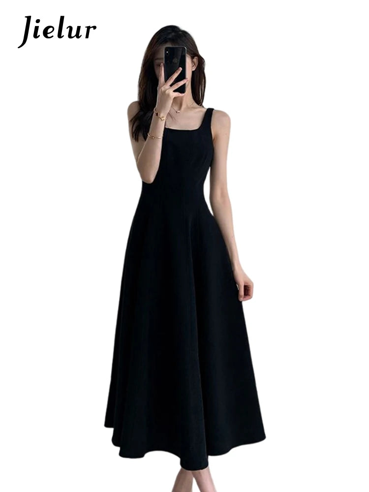 Black Spaghetti Strap Female Dresses Summer Slim Waist Elegant Evening Women's Dresses Birthday Party Dress