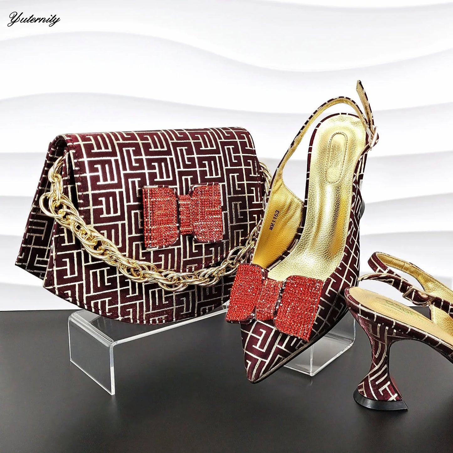 New Design African Rhinestone Sandal Shoes With Purse Set African Women High Heels Shoes And Bag Set For Party