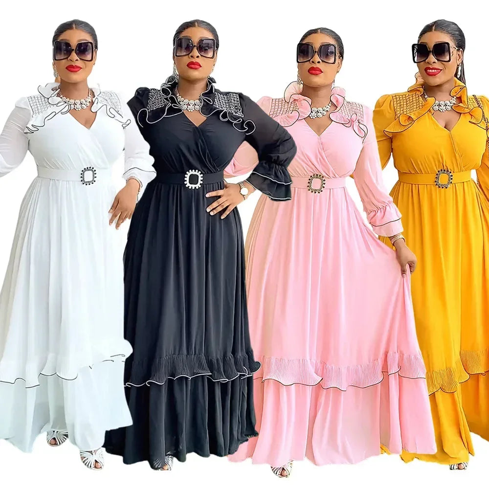 Plus Size African Party Dresses for Women 2025 New Fashion Dashiki Ankara Wedding Gowns Elegant Turkey Muslim Chiffon Maxi Dress