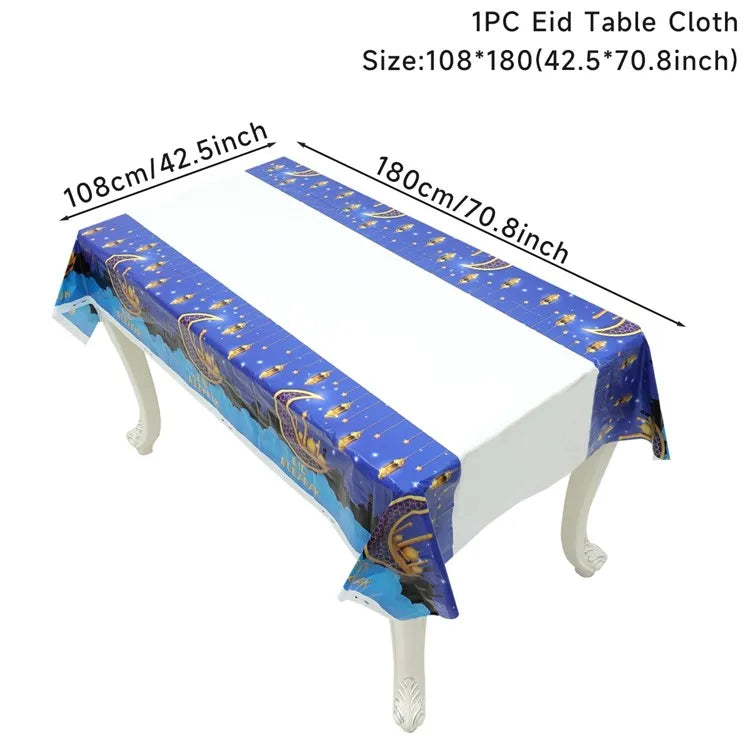 Eid Mubarak Star Moon Tablecloth Ramadan Kareem Decor for Home Islamic Muslim Party Eid Al Adha Supplies Castle Table Cover