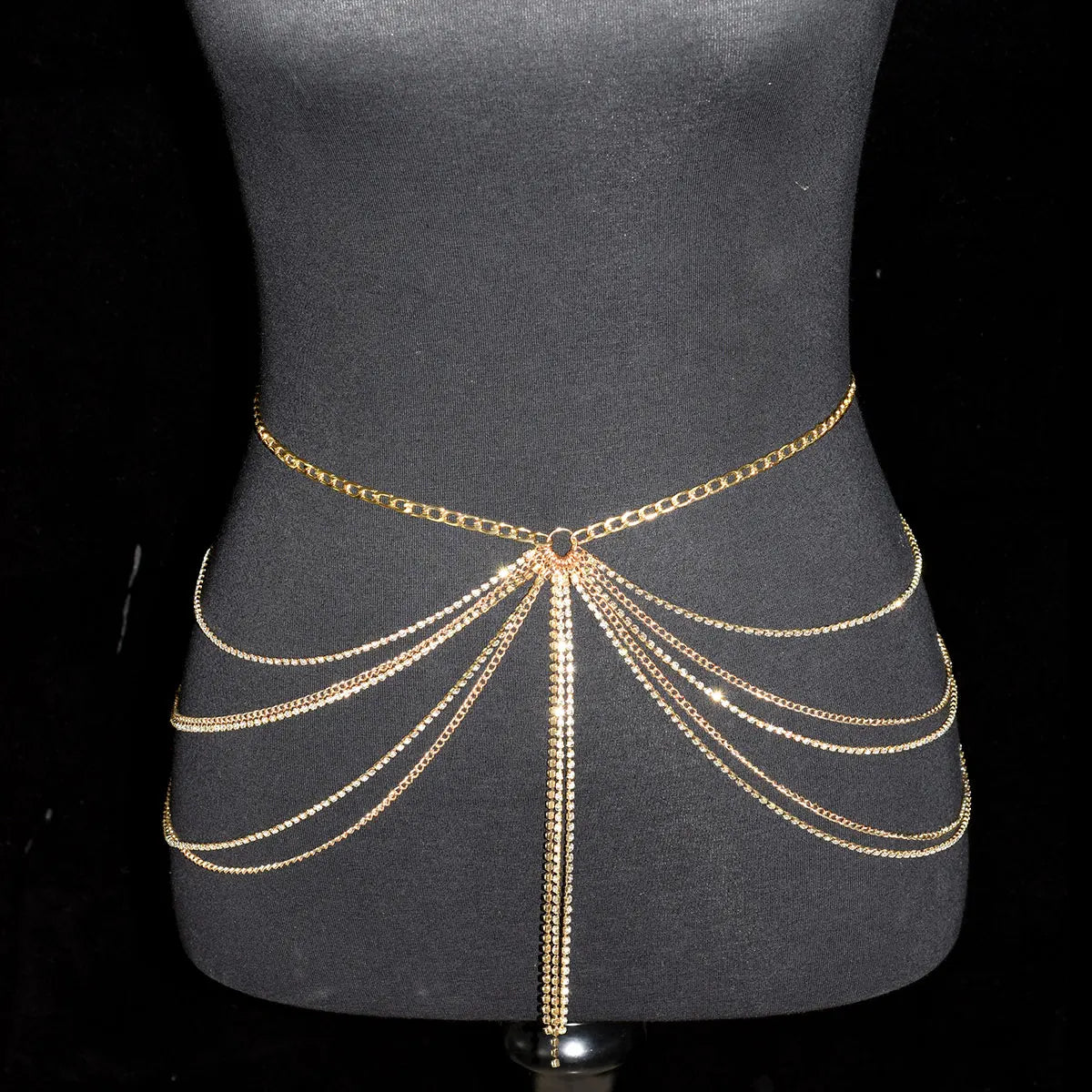 Festival  Gifts Sexy Fashion Waist Chain For Lady Shiny Rhinestone Tassel Body Jewelry Stage Performance Party Dress Metal Chain