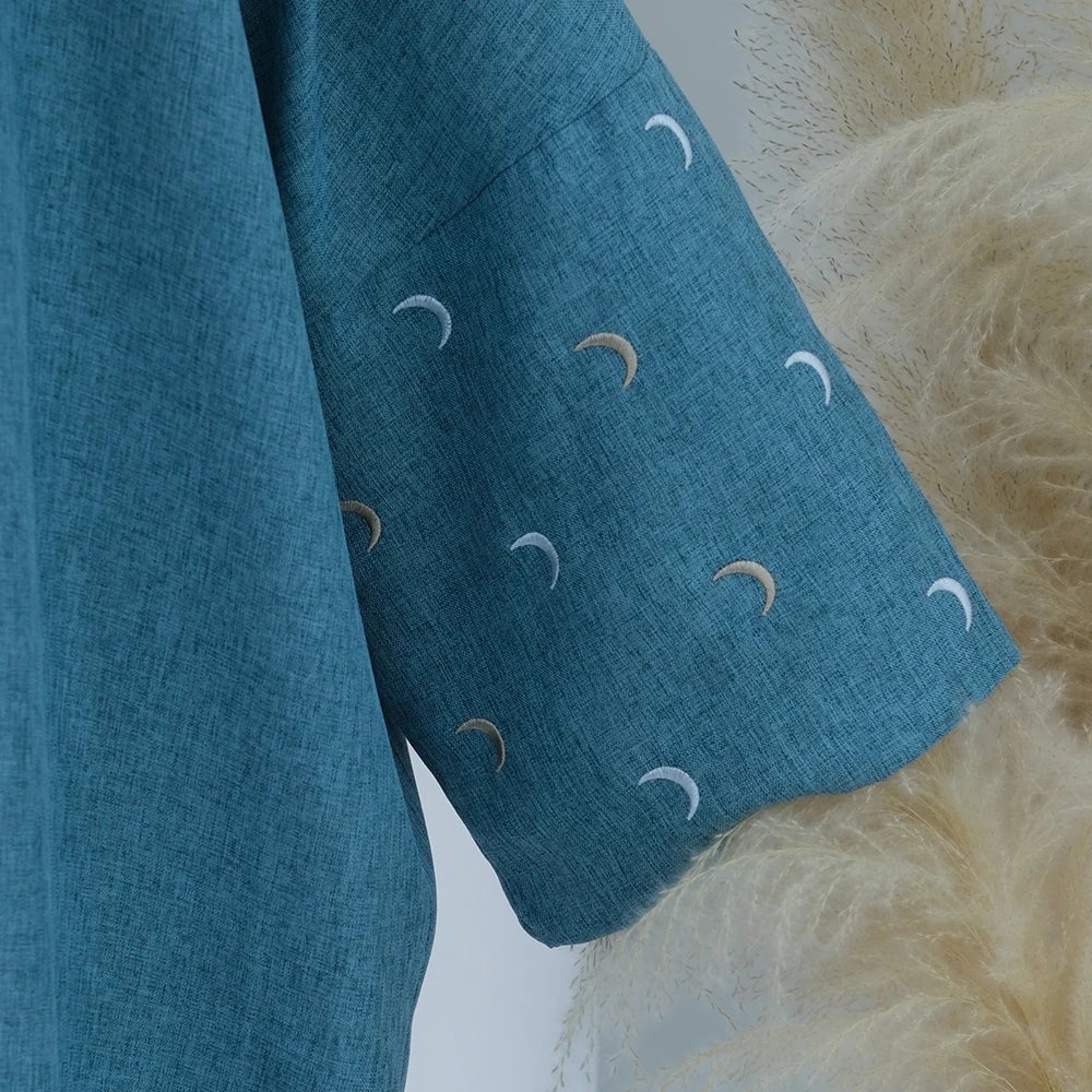 Moon Embroidery Abaya Thin Fabric Batwing Sleeves Oversized Kimono Muslim Women Dubai Islamic Clothing Hijabi Robe Ramadan Eid