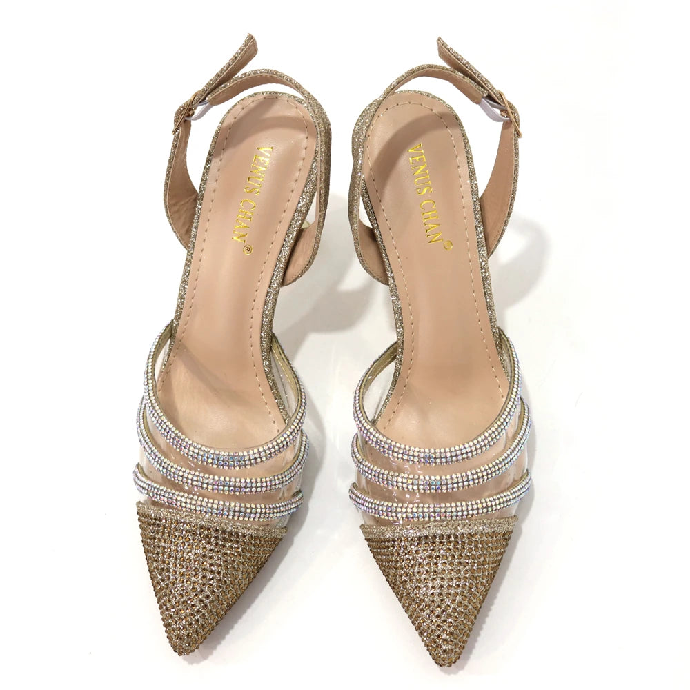 Gold Color Shoe and Purse Set Exquisite Mesh Mini Small Bag Elegant Design Lace High Heels Party Shoes and Bag