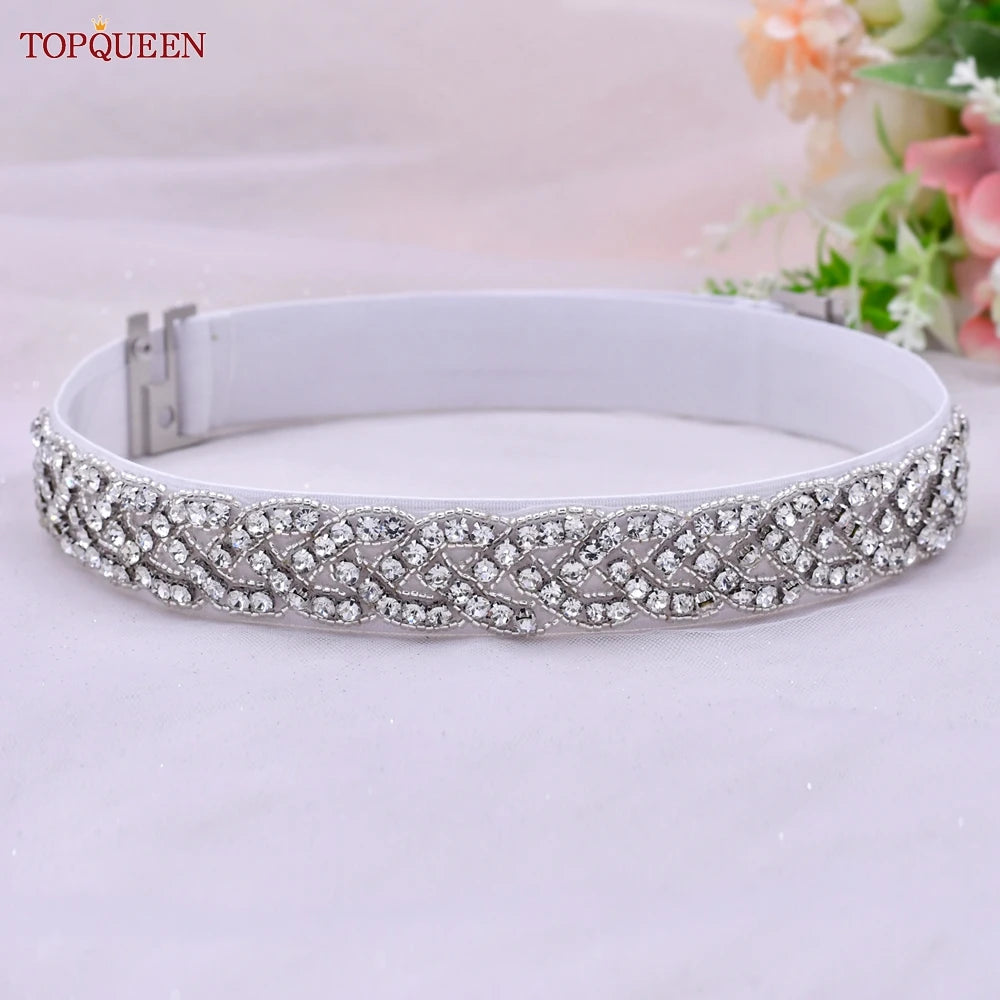 Women Elastic Belts for Party Dress Gown Silver Rhinestone Girdle Female Shiny Waistband Fashion Daily Luxurious
