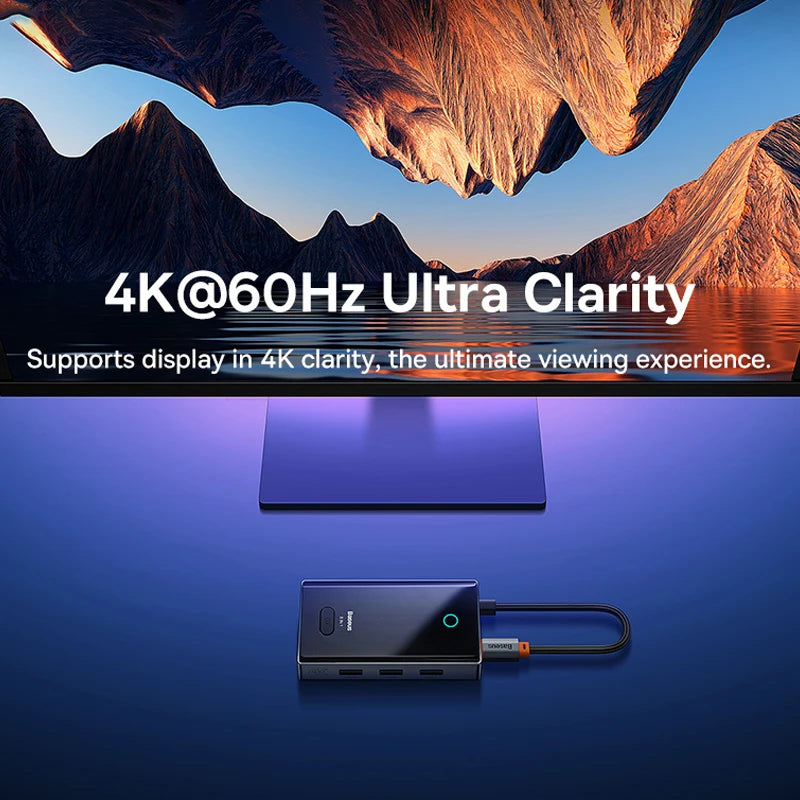 Baseus USB C HUB 4K 60Hz Type C to HDMI RJ45 PD 100W Adapter For Macbook iPad Pro Air M2 M1 Sumsang PC Accessories USB 3.0 HUB
