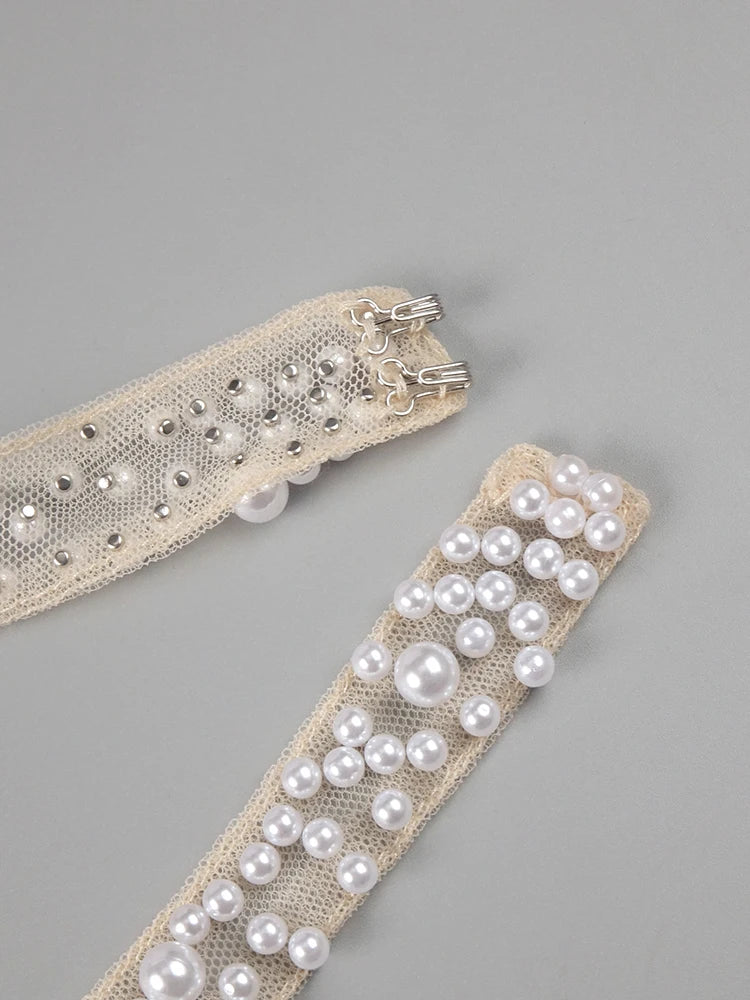 VC Pearls Embellished Long Dress White Sequins Mesh Sleeveless Halter Mermaid Cocktail Wedding Party Evening Gown Vestidos